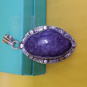 Charoite Gemstone pendant in Tibetan Silver